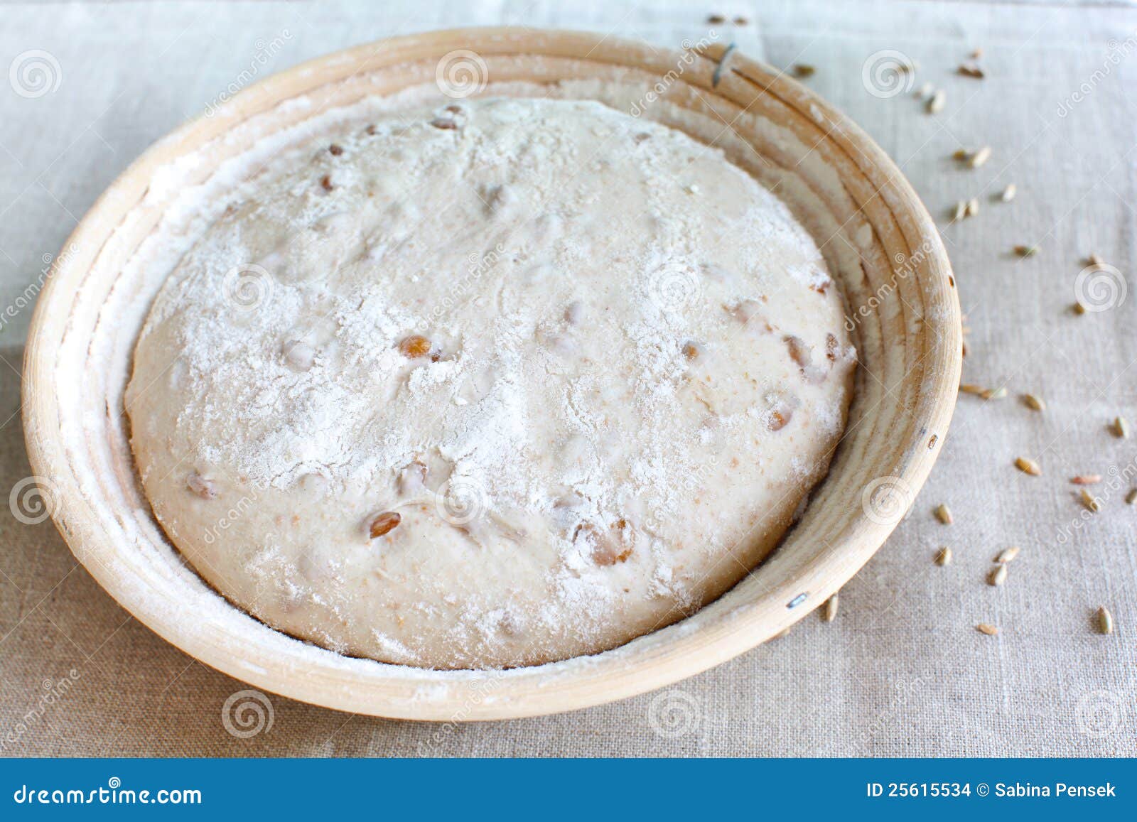 Dough Rising in the Proofing Basket with Rye Grain Stock Photo Image