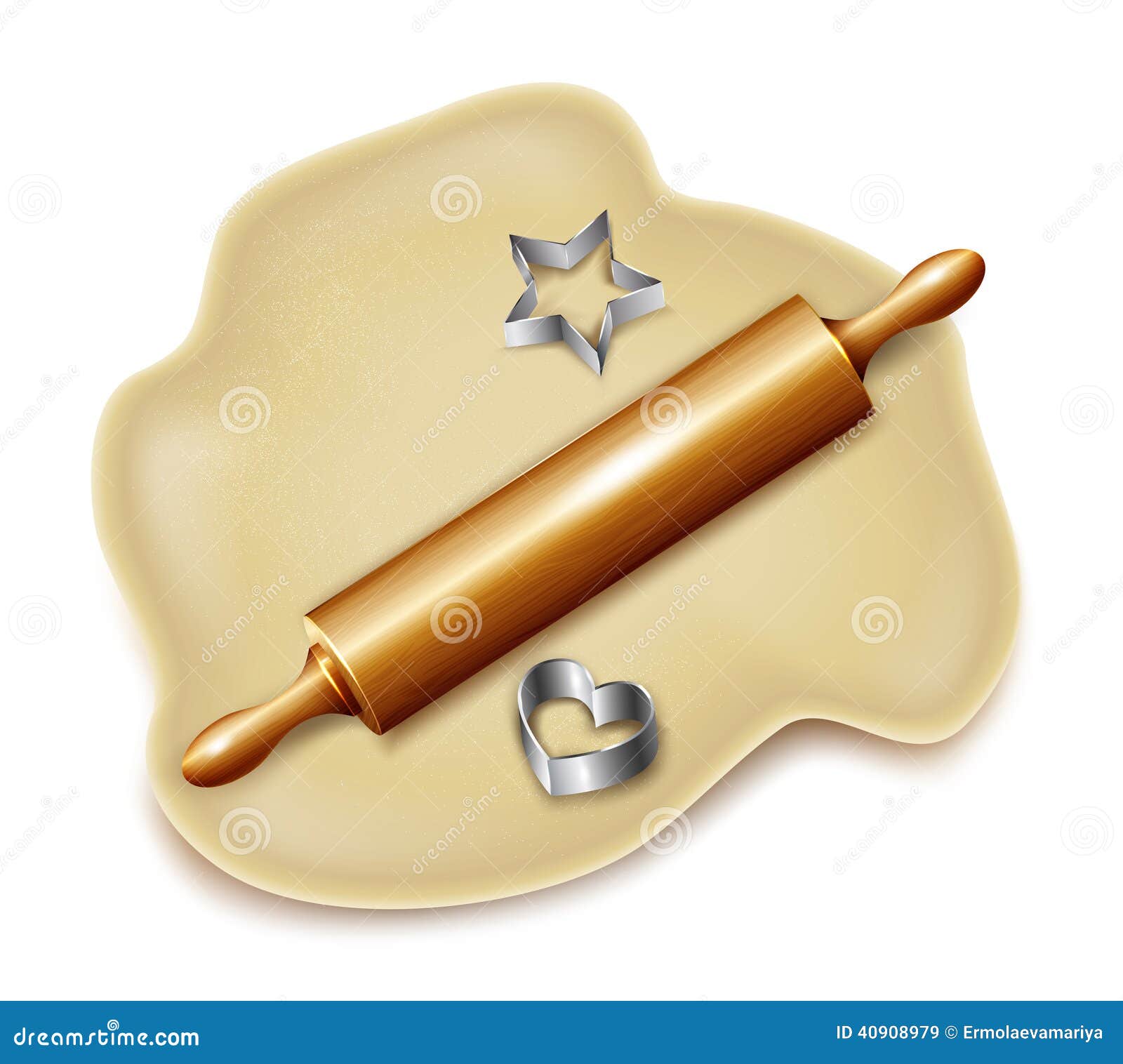 Dough, Rolling Pin, Cookie Cutters. Vector Stock Vector Illustration of restaurant, cookie