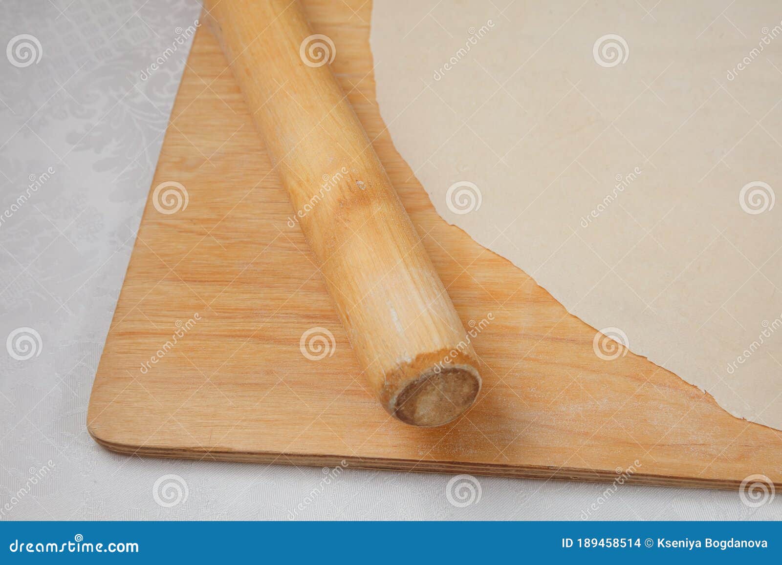 Dough and Rolling Pin on Wooden Board Stock Photo Image of cake