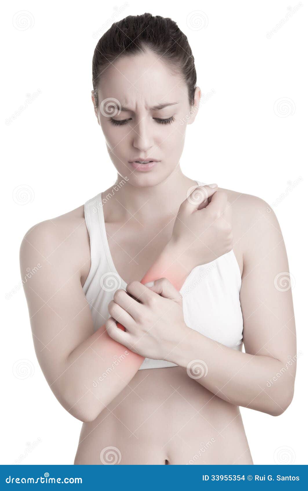 Douleur de bras photo stock. Image du étirage, isolement 33955354