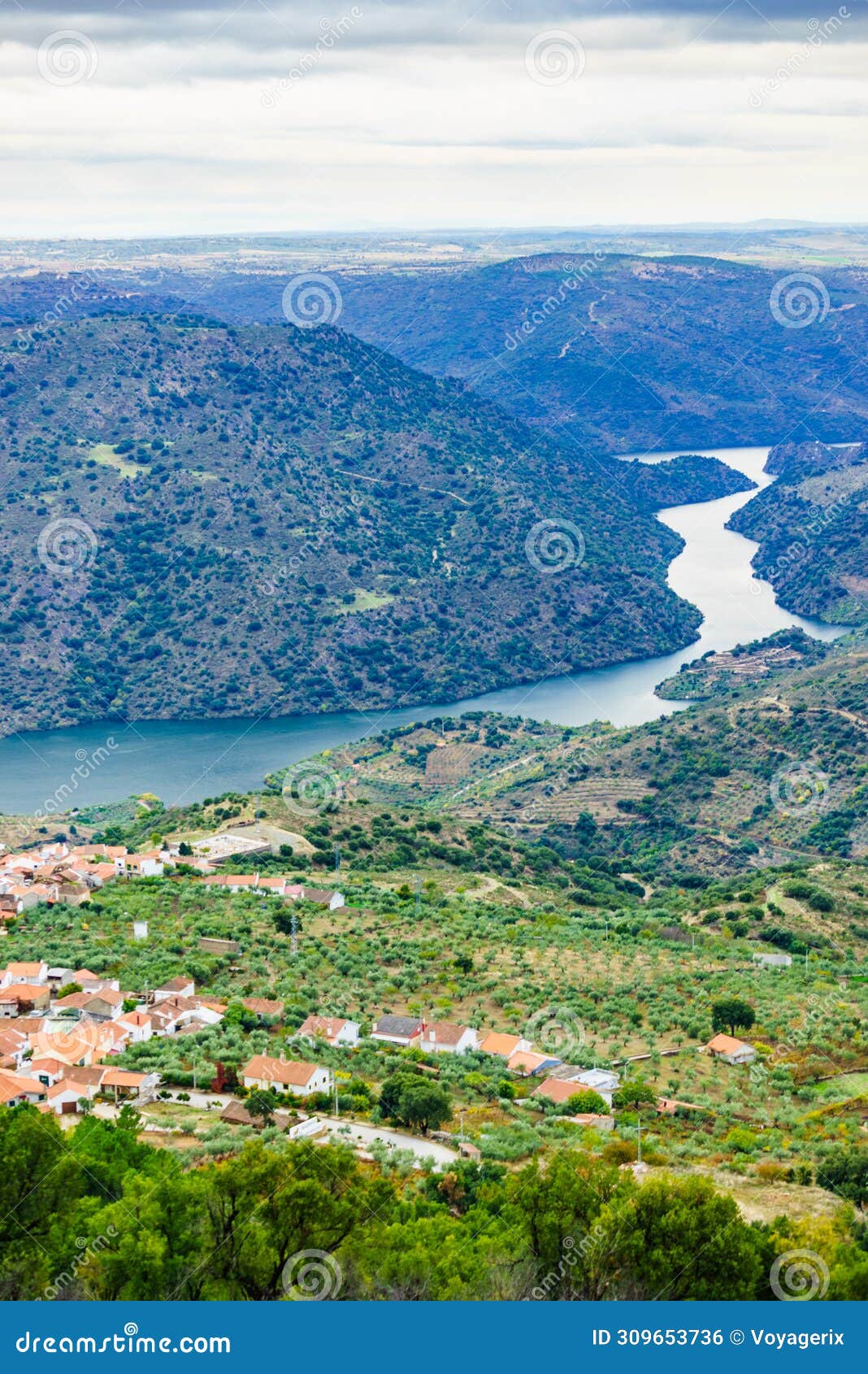 douro river and mazouco village in portugal