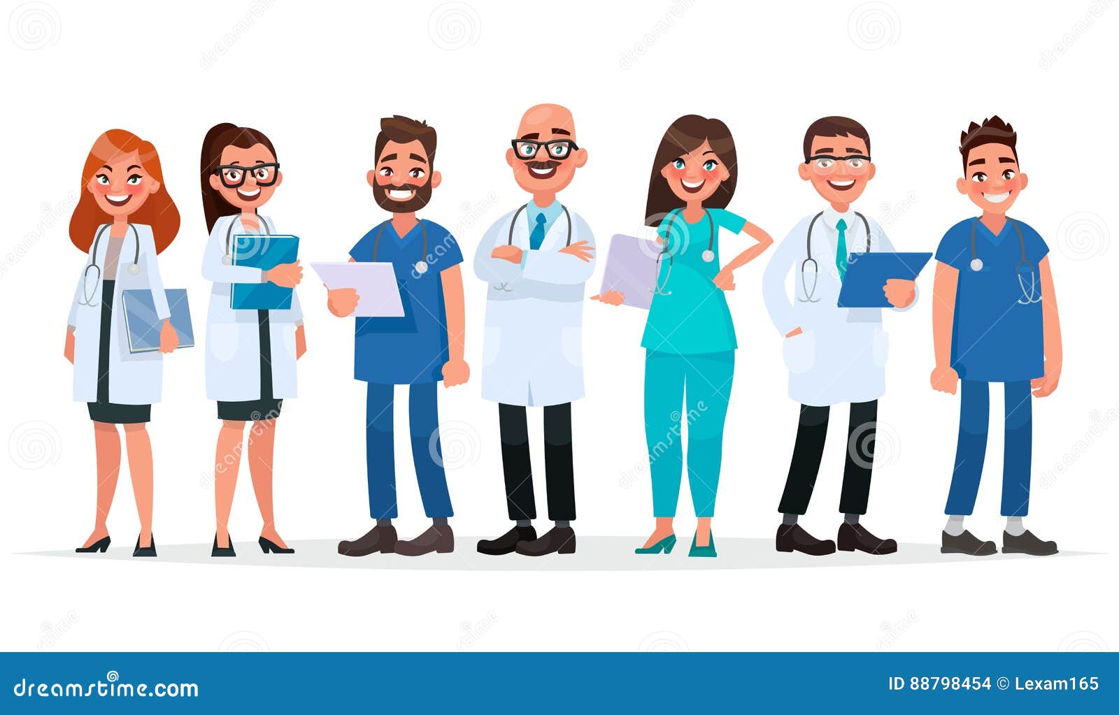 Conjunto de personagens de desenhos animados de médico. conceito de equipe  de equipe médica no hospital