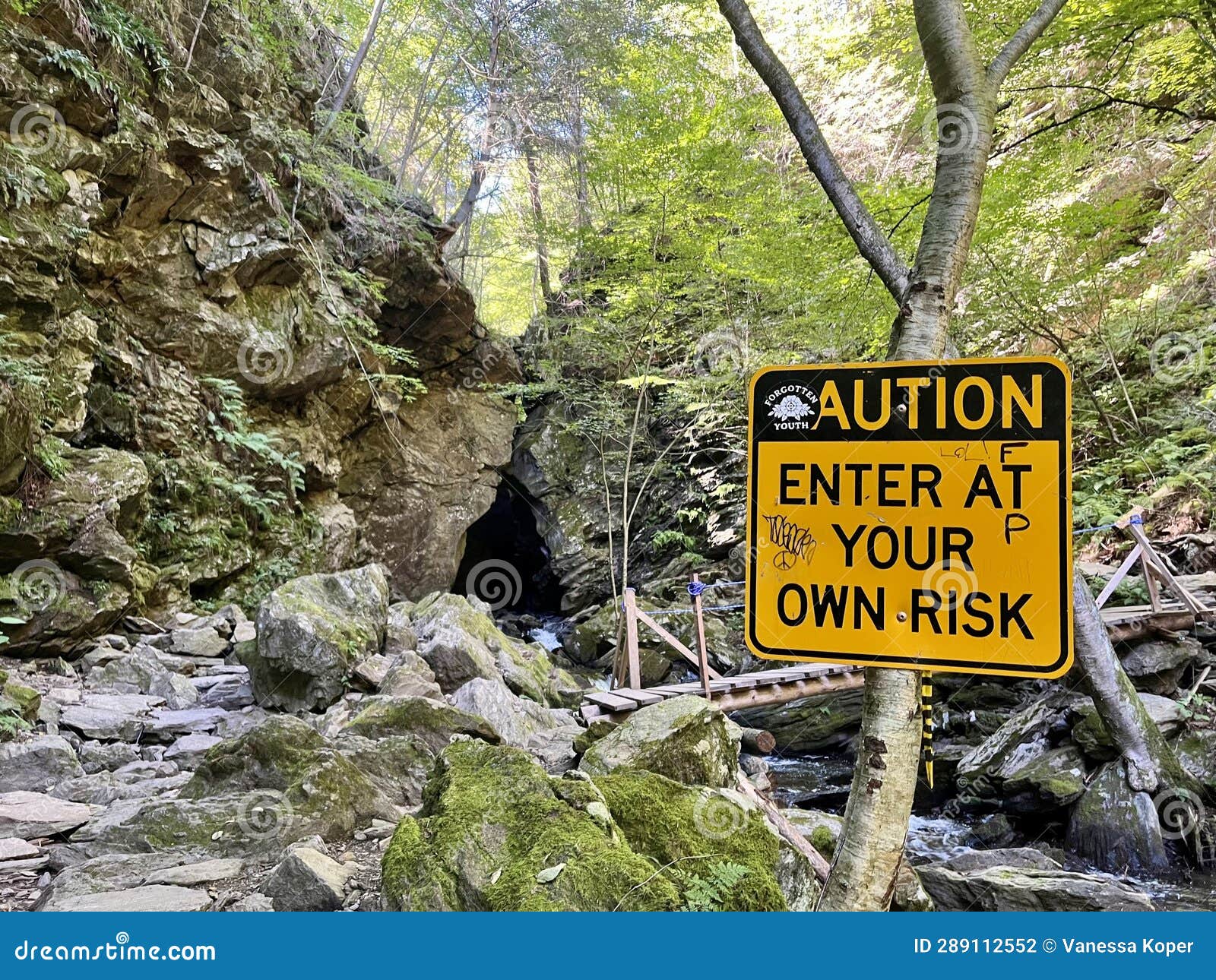 Dover Stone Church, Dover Plains, NY Caution Information Sign Stock