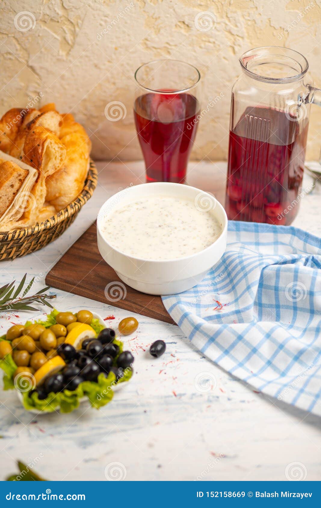 dovga, yayla, caucasian soup made from yogurt and served with olives.