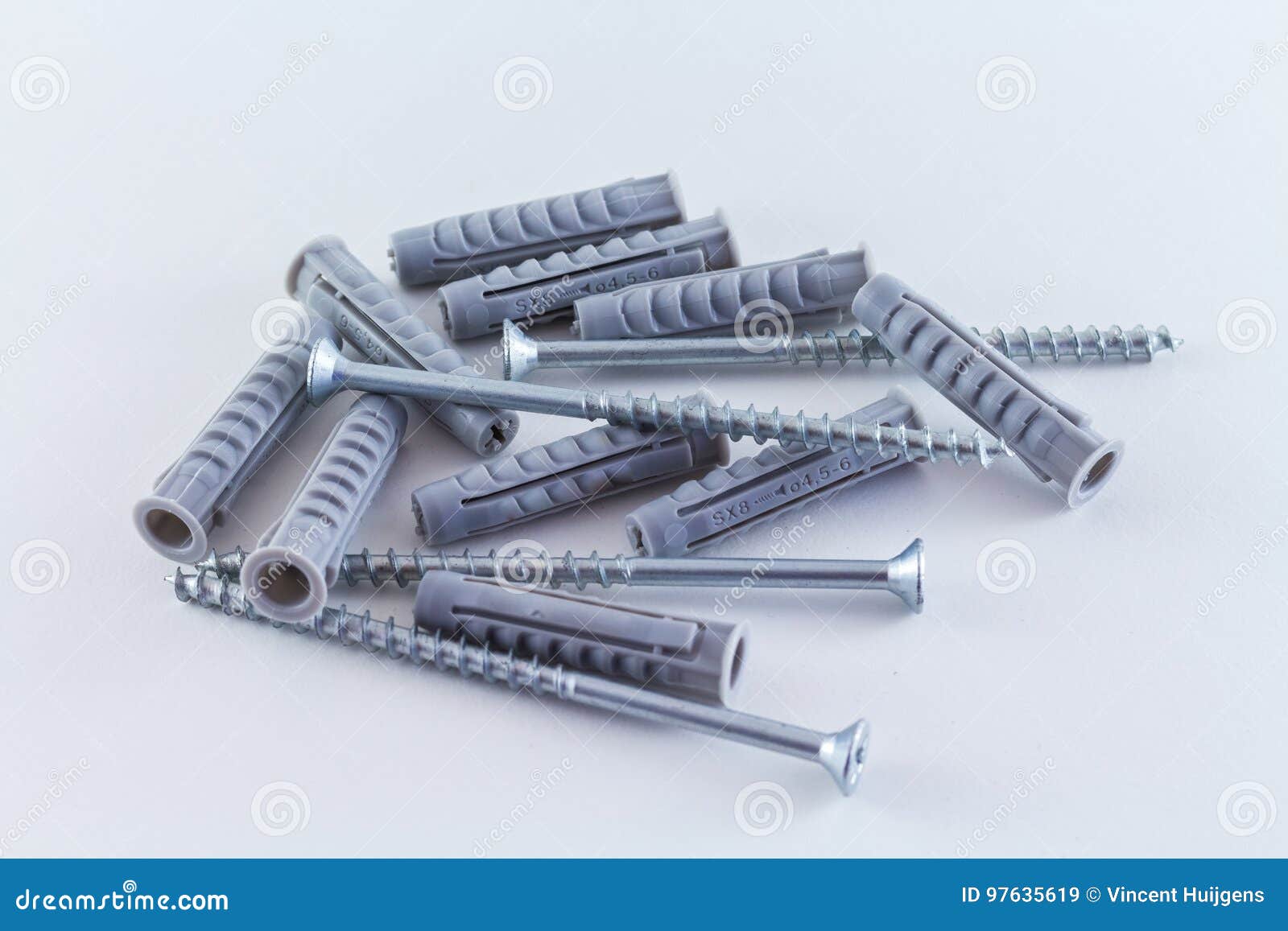 Dowel Wall Plug and Screws on White Background Stock Image Image of