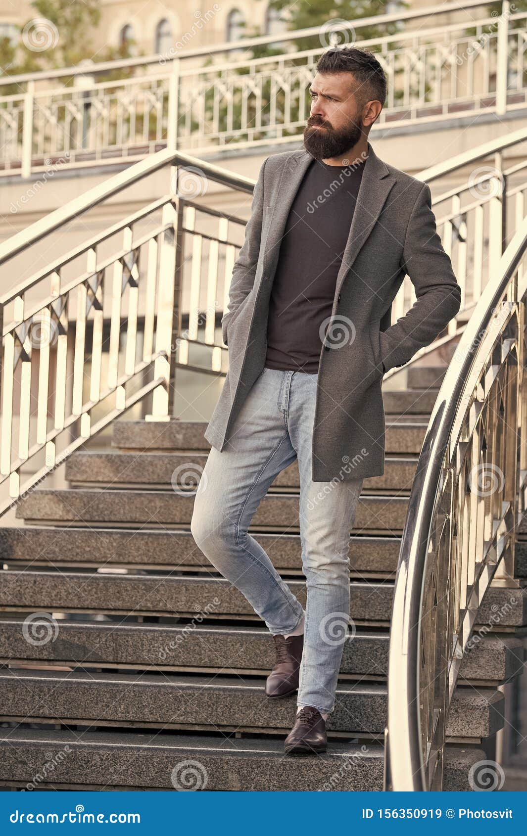 Down the Stairs. Stylish Casual Outfit Spring Season. Menswear and Male  Fashion Concept. Man Bearded Hipster Stylish Stock Image - Image of  background, concept: 156350919