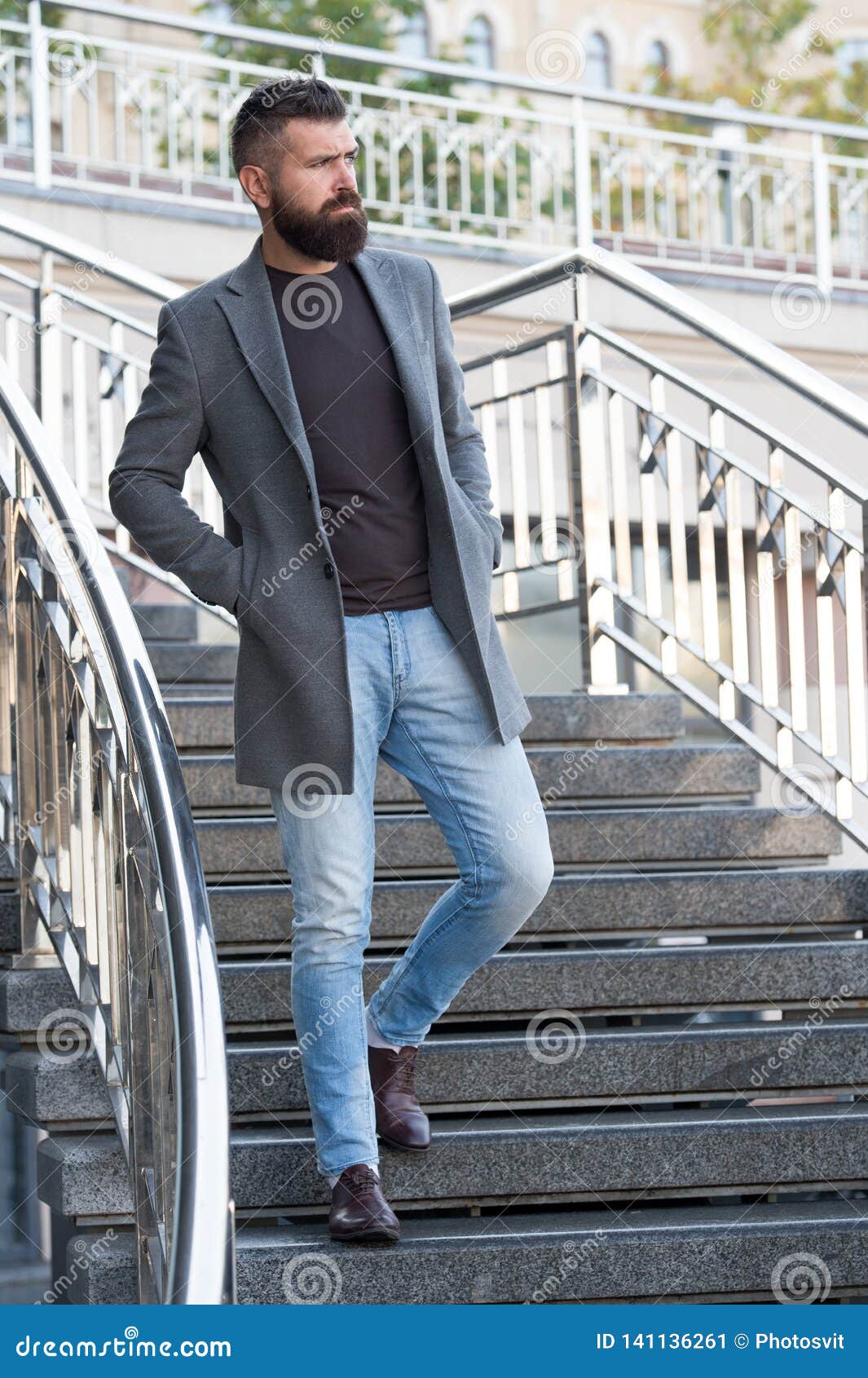 Down the Stairs. Stylish Casual Outfit Spring Season. Menswear and Male ...