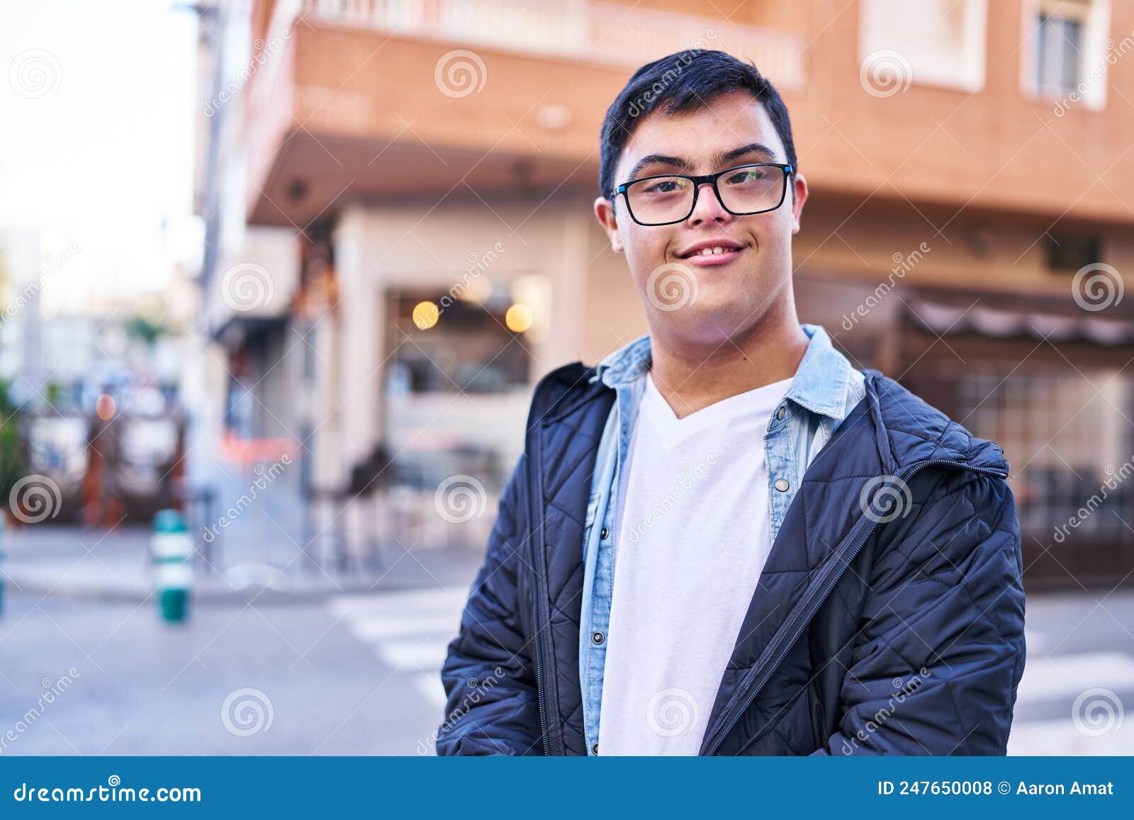 Down Syndrome Man Smiling Confident Standing at Street Stock Photo ...