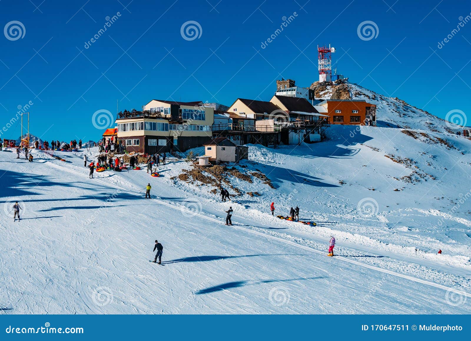 Downhill Skiing Resort in High Mountains. Ski Slope Stock Image Image
