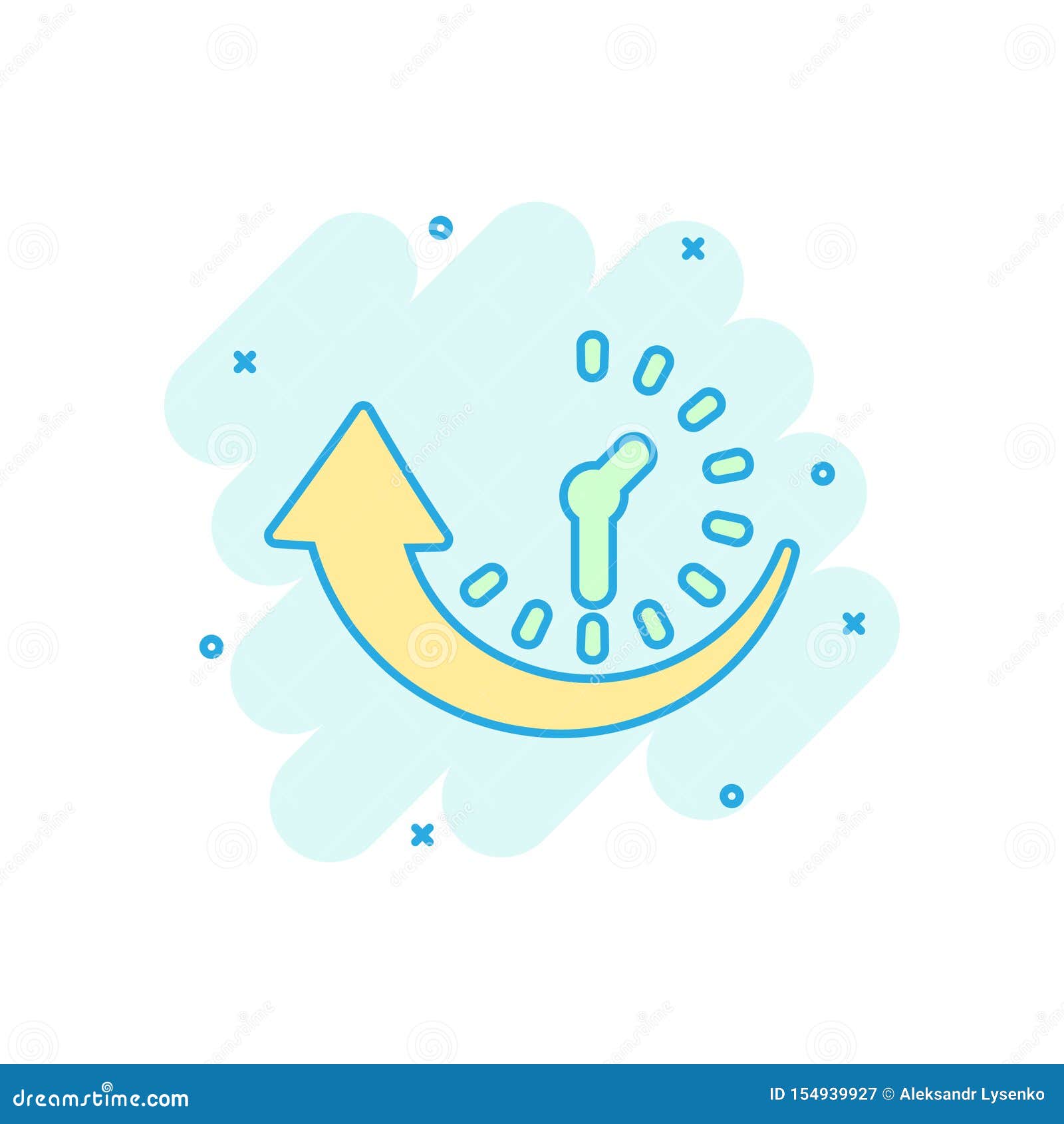 downtime icon in comic style. uptime  cartoon  on white  background. clock business concept splash