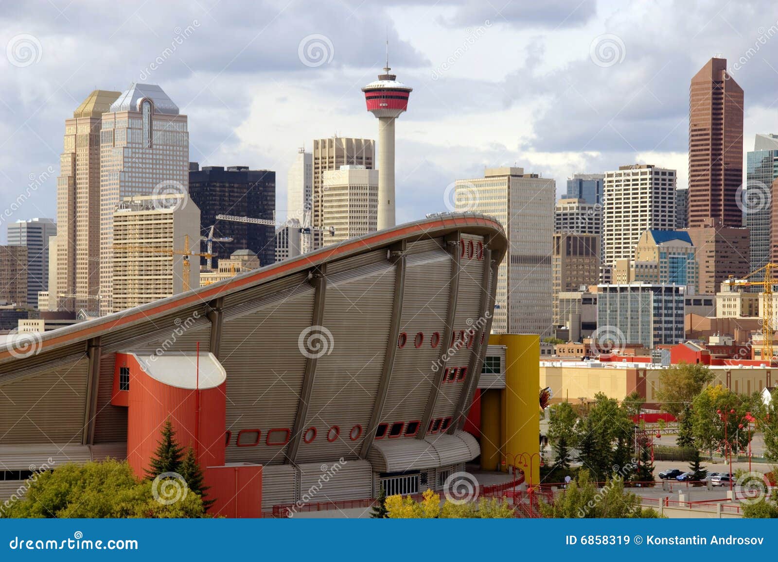 Calgary tower with saddledome hi-res stock photography and images