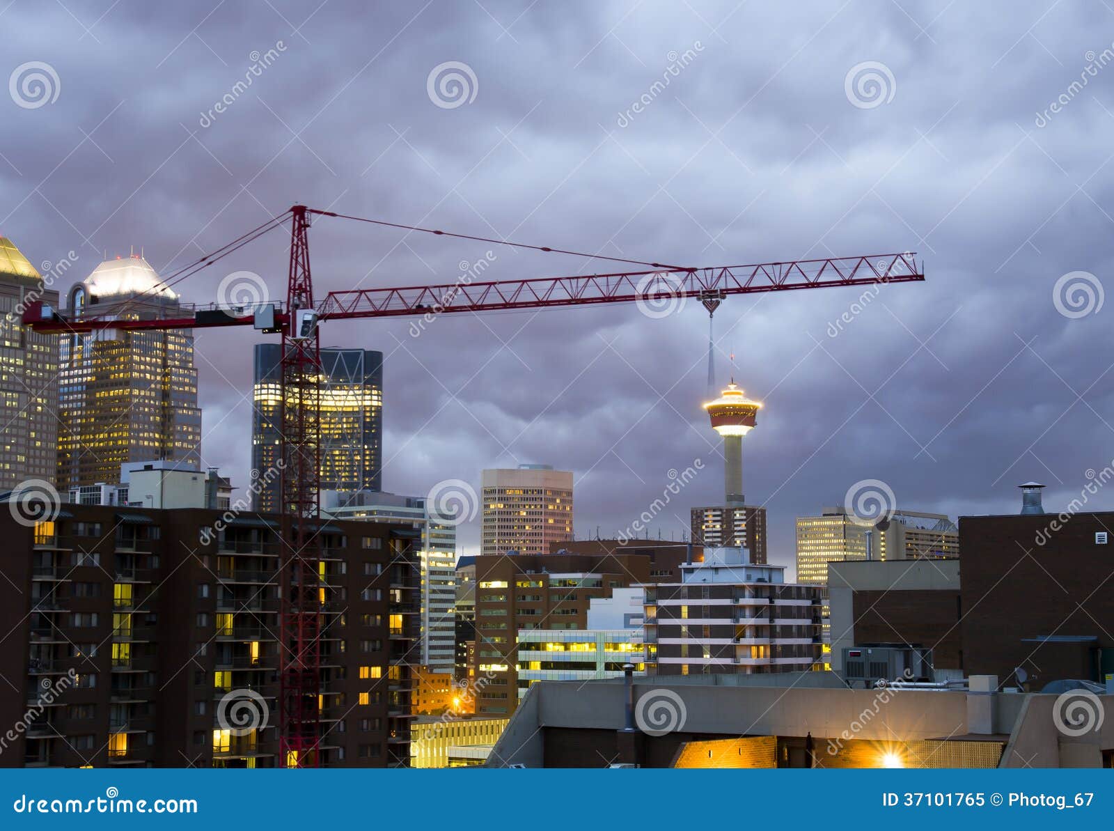 Downtown Calgary Construction. Construction is a Common Sight in Stock