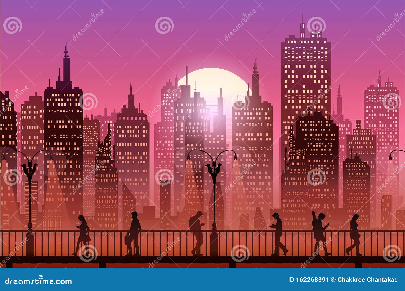 Downtown City Wallpaper in the Morning and Evening Landscape Wallpaper  Illustration Vector Style Sunlight Colorful Background Stock Vector   Illustration of building abstract 173282682
