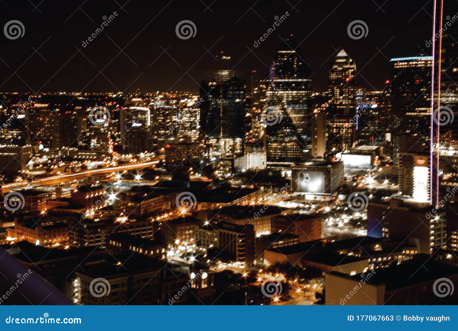 Downtown Dallas lights stock image. Image of neon, city 177067663