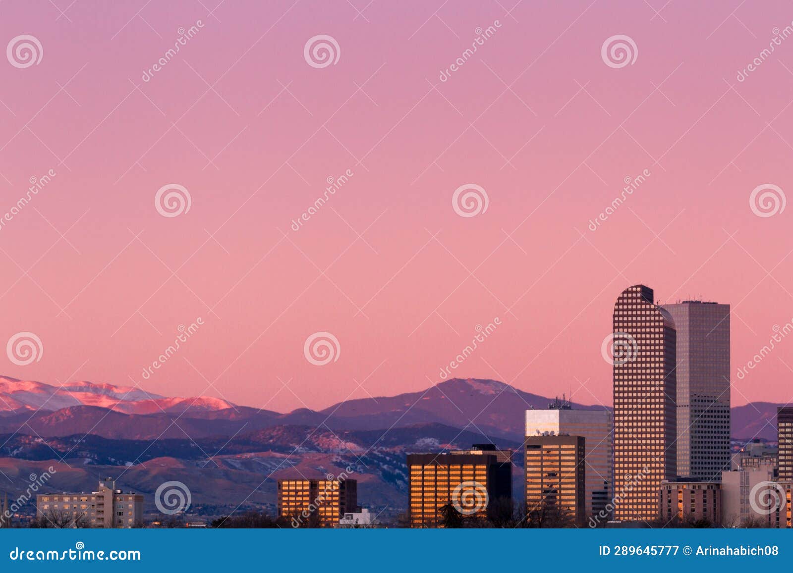 Downtown Denver stock image. Image of pink, modern, tree 289645777