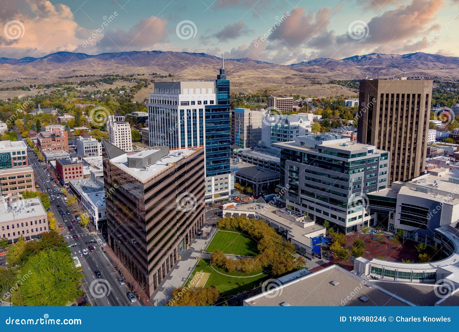 Downtown District of Boise Idaho with Fall Trees Stock Photo Image of