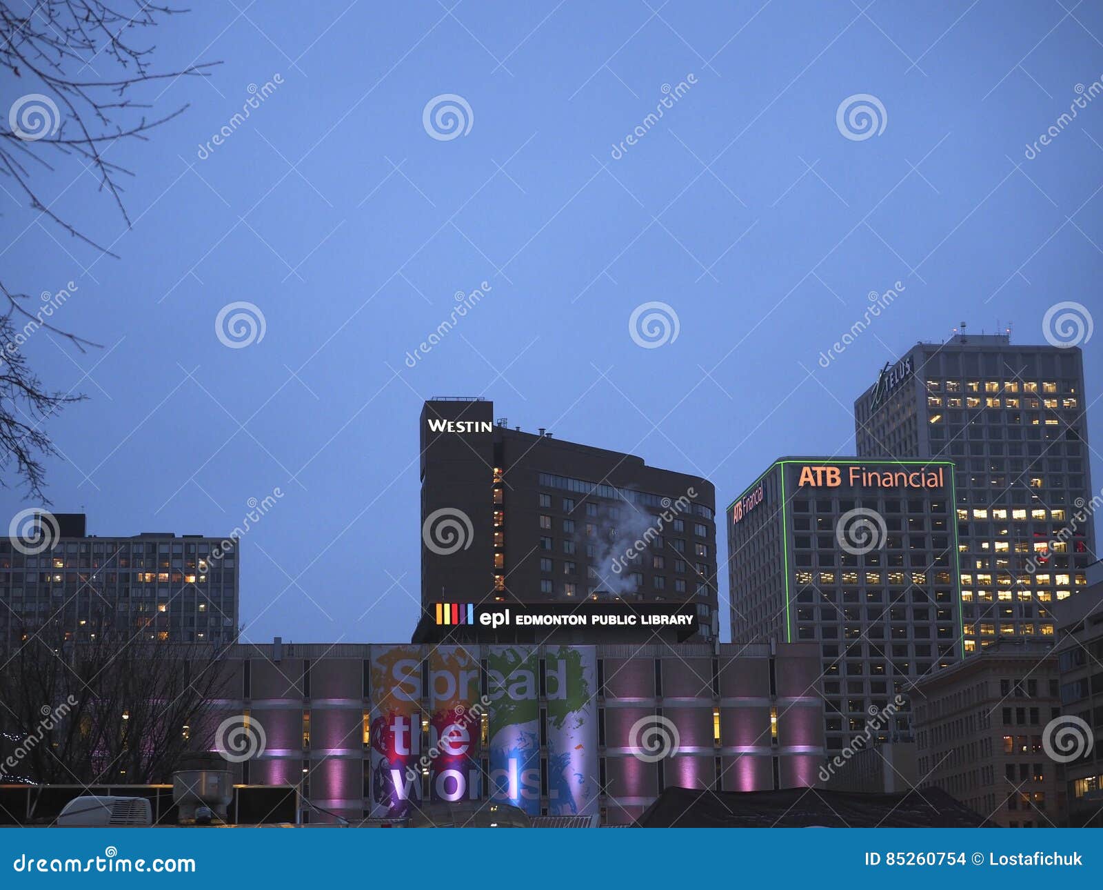 Downtown Edmonton Alberta at Dusk Editorial Stock Image Image of