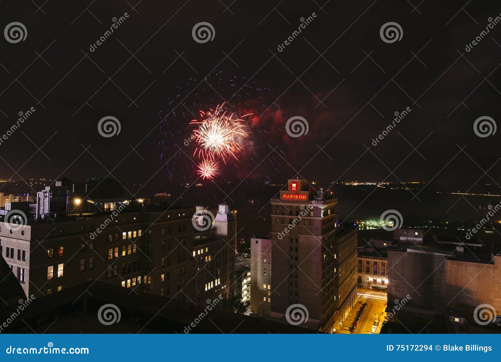 Downtown Fireworks, Fourth of July, Memphis, TN Editorial Stock Image