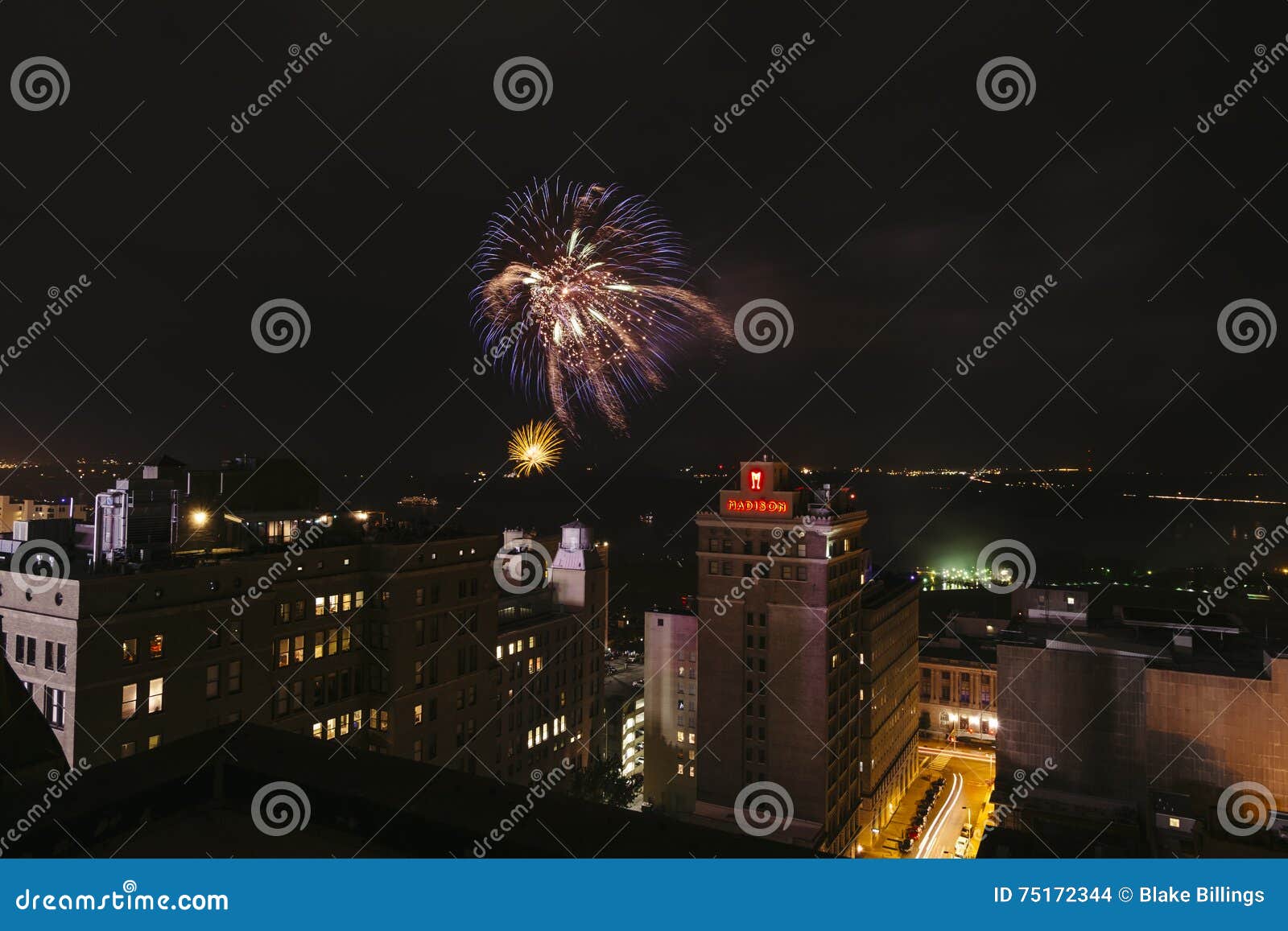 Downtown Fireworks, Fourth of July, Memphis, TN Editorial Stock Image