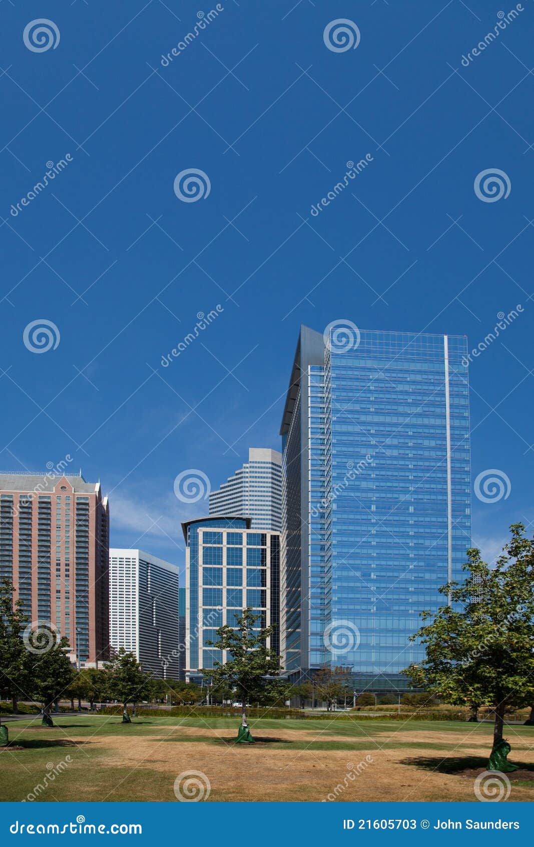 Downtown Houston Offices and Park Stock Image Image of blue, sunlight