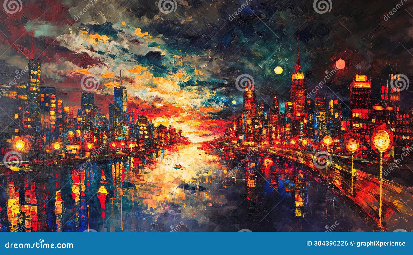 downtown lights in fauvist style
