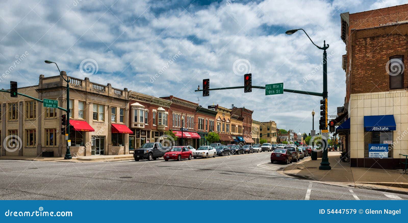 Downtown Lockport editorial stock image. Image of lights 54447579