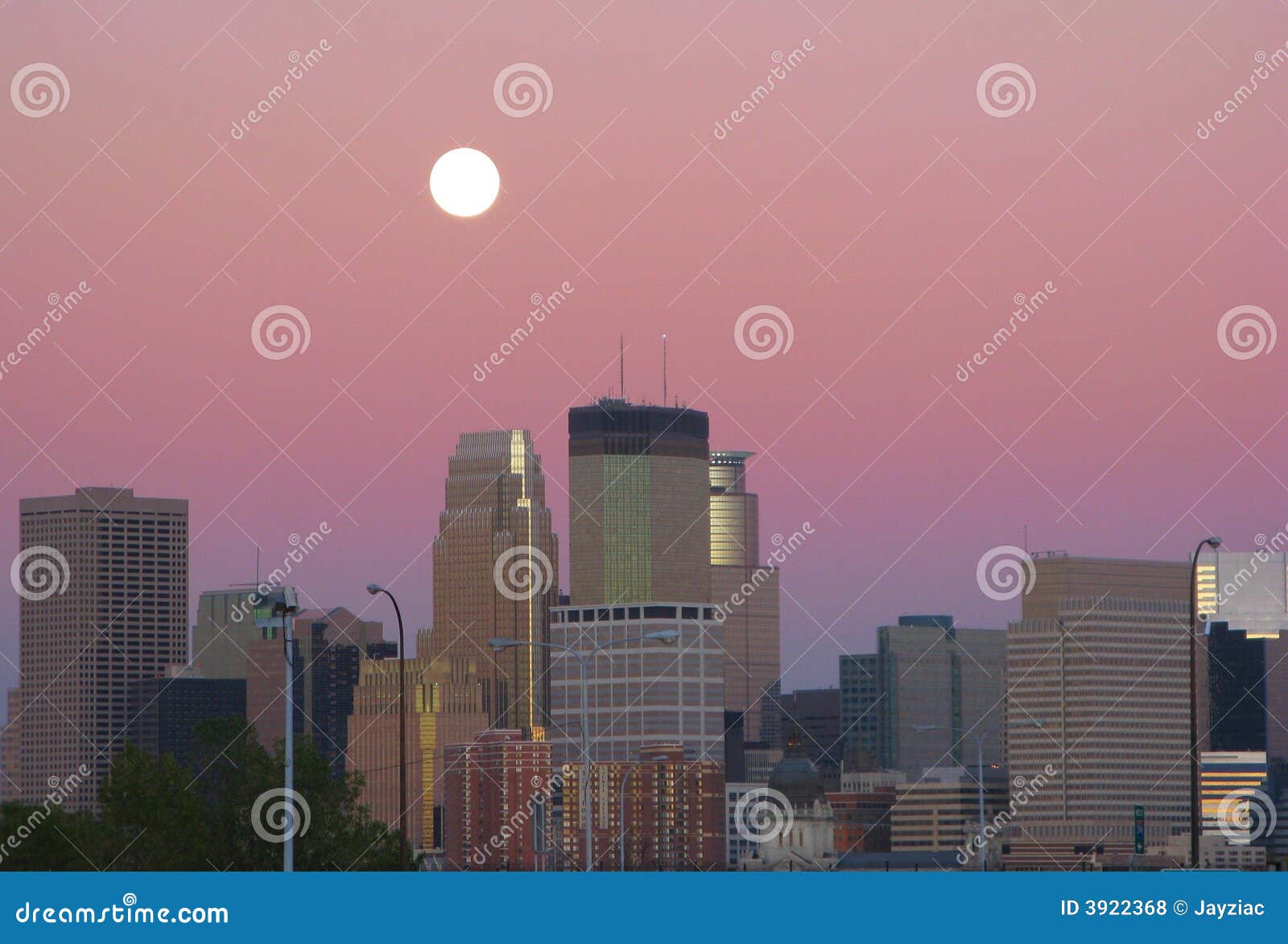 Downtown Minneapolis Dusk Moon Stock Photo Image of skyscrapers