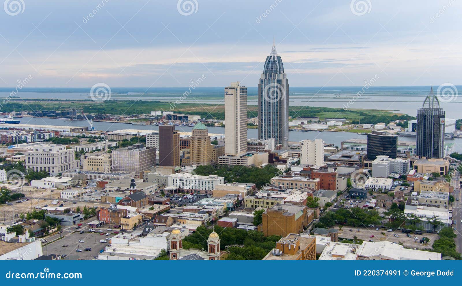 Downtown Mobile, Alabama City Skyline at Sunset Editorial Photo Image