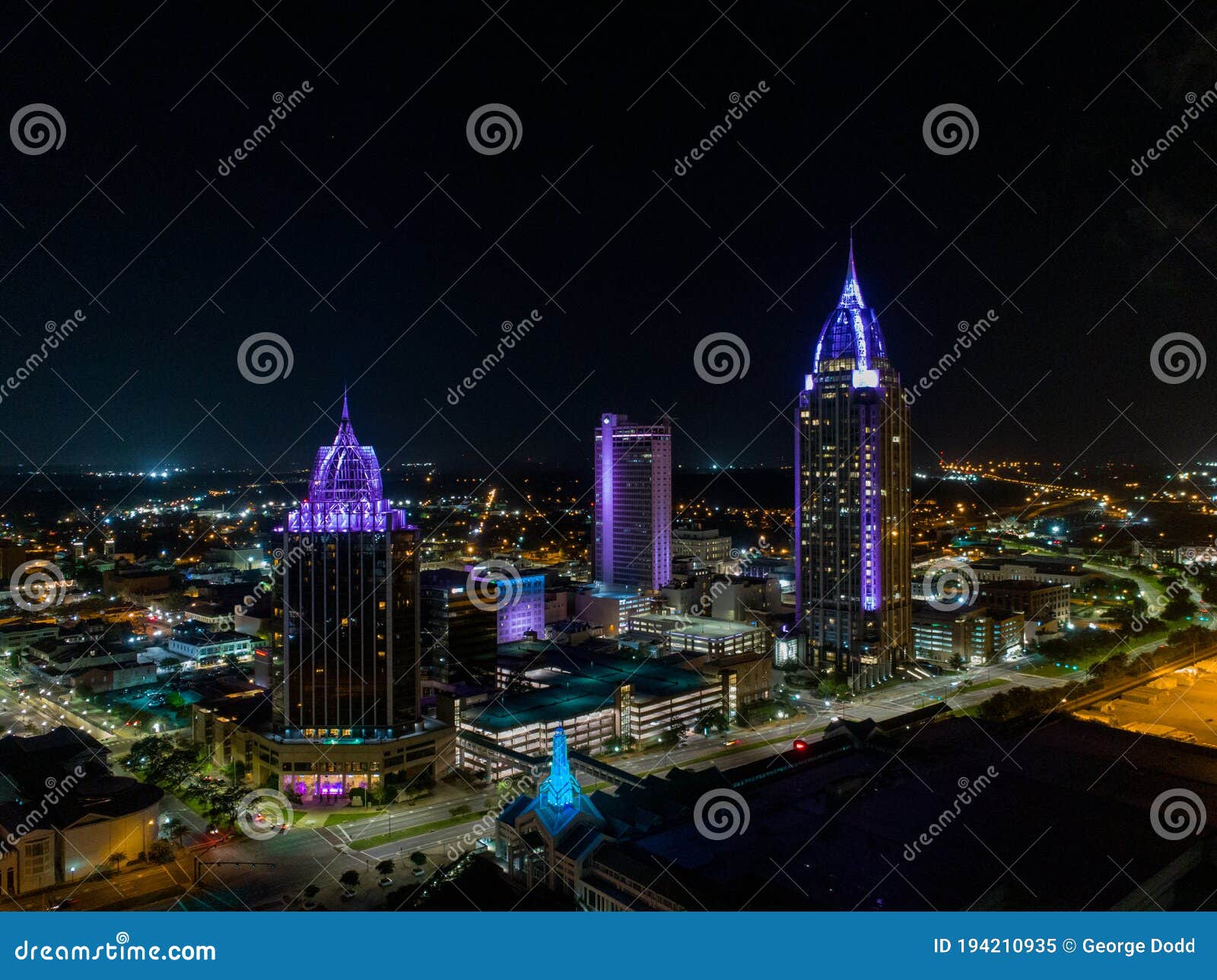 Downtown Mobile, Alabama at Night Editorial Image Image of city