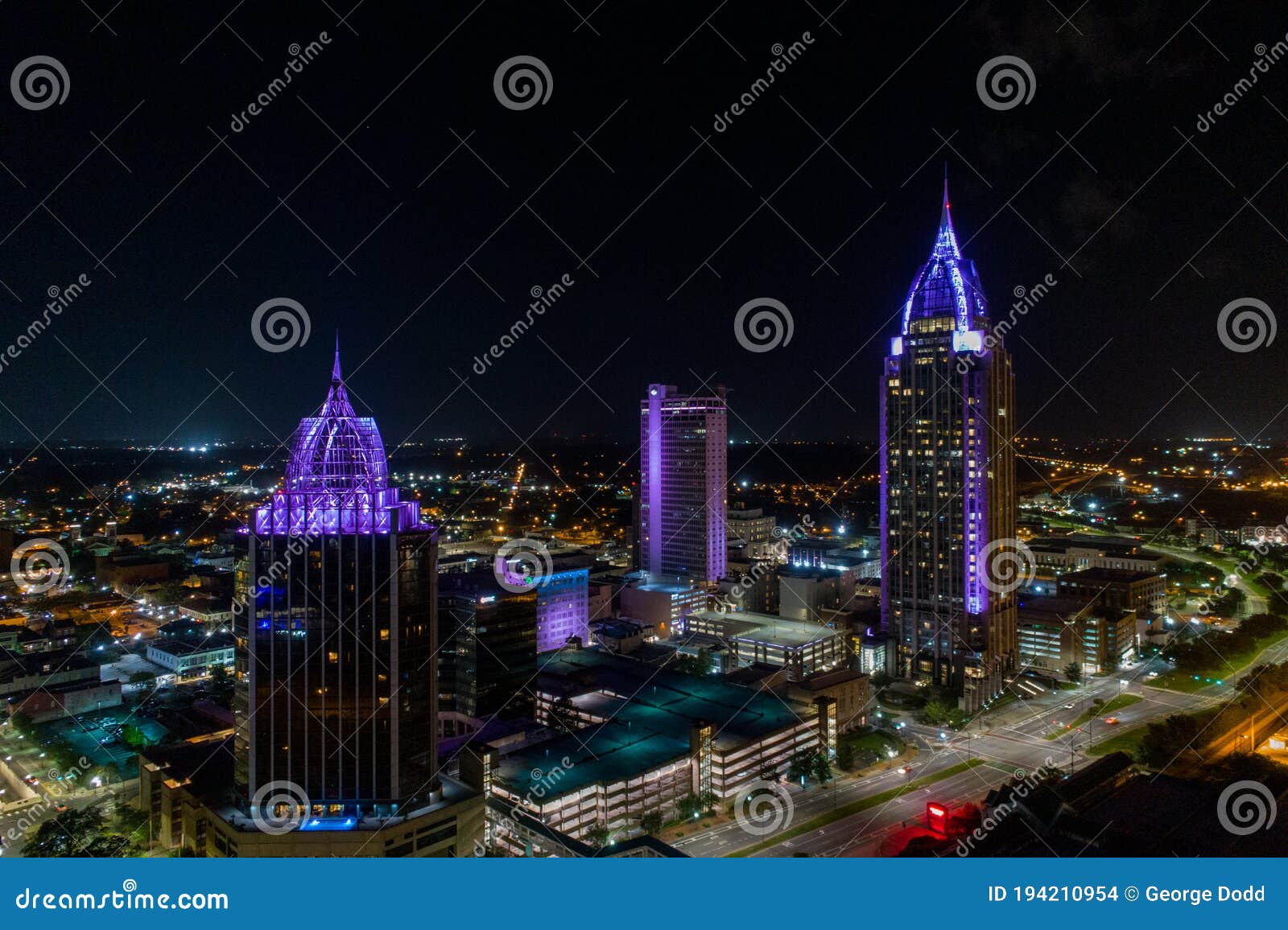 Downtown Mobile, Alabama at Night Editorial Stock Image Image of