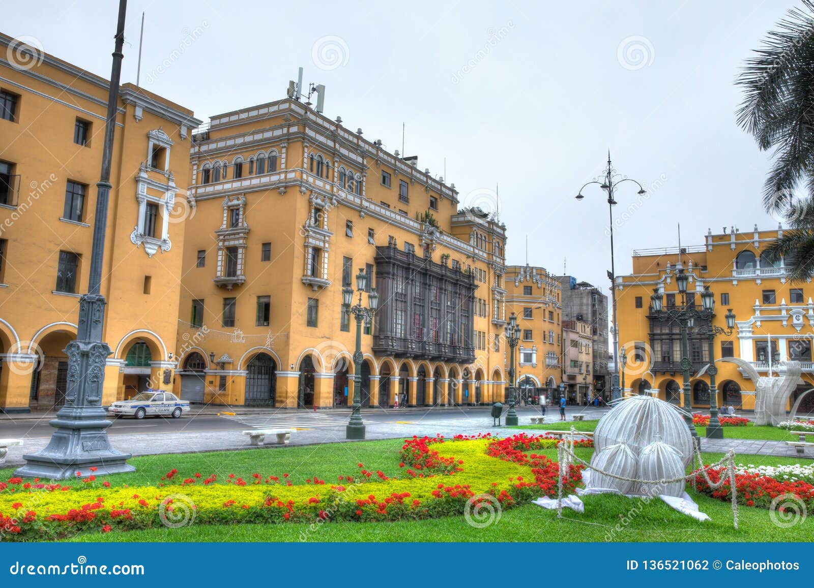 Garden And Flowers In The Plaza Mayor De Lima Editorial