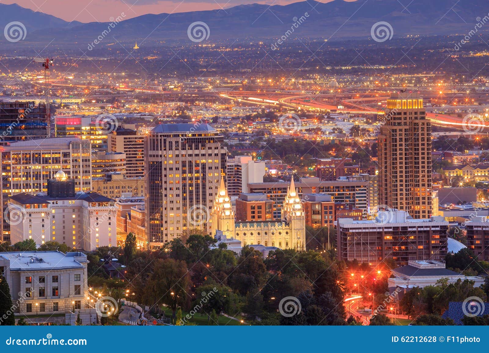Downtown Salt Lake City, Utah at Night Stock Photo - Image of tourism, lake:  62212628