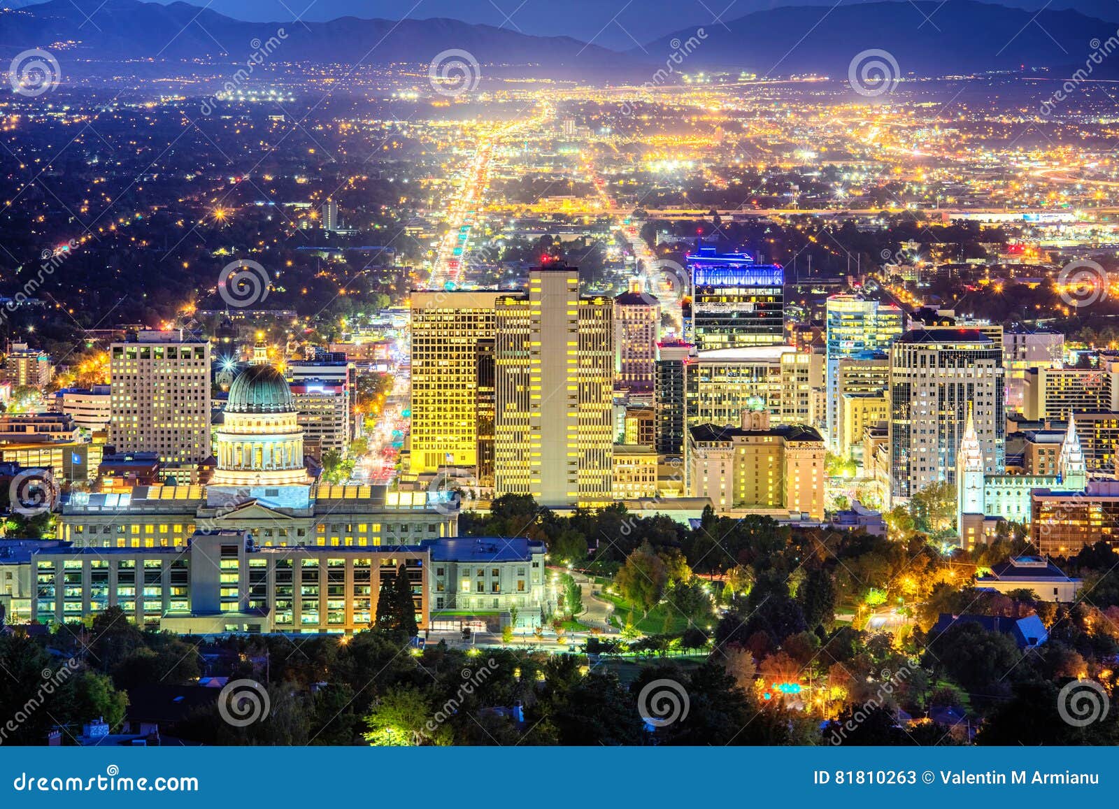 Downtown Salt Lake City, Utah at Night Stock Photo - Image of tourism, lake:  62212628