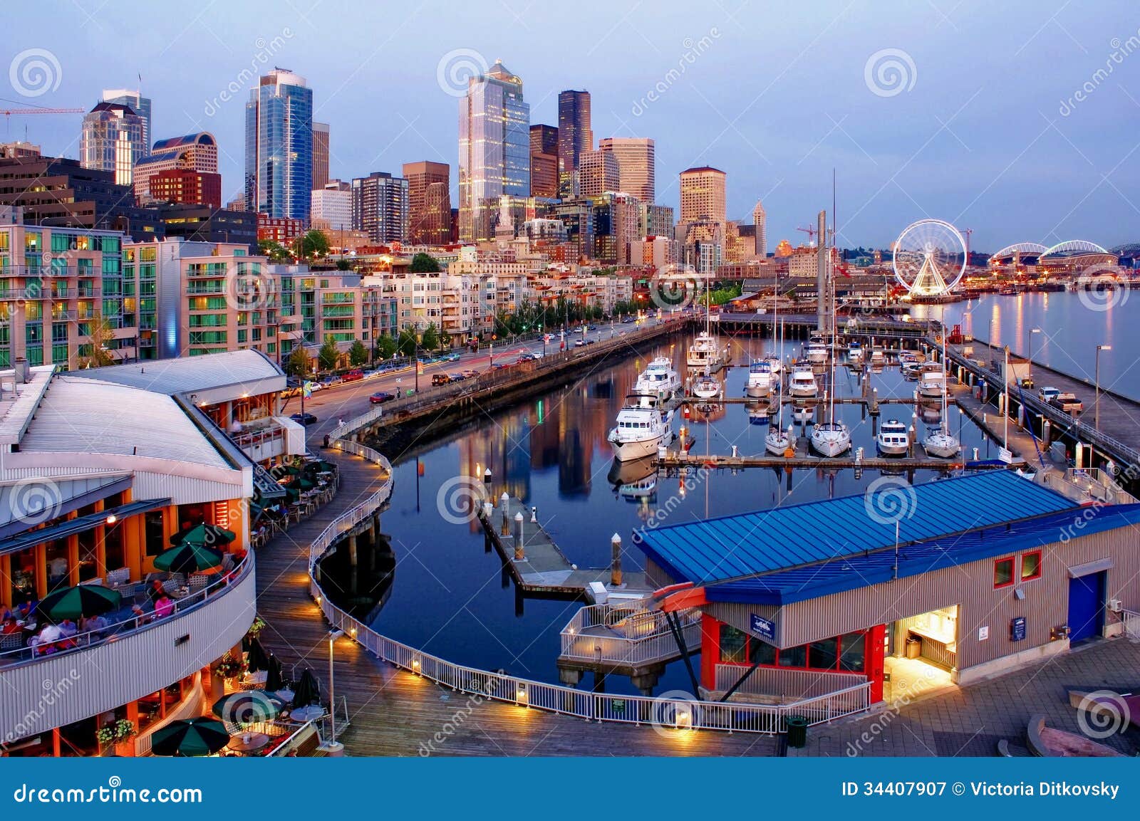 Downtown Seattle with Night Lights Stock Image Image of landmark