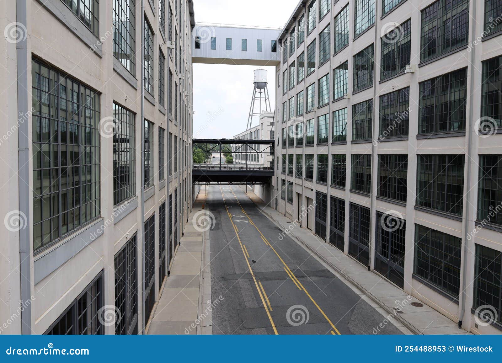 Downtown Tunnel of Buildings and Windows Stock Image Image of street