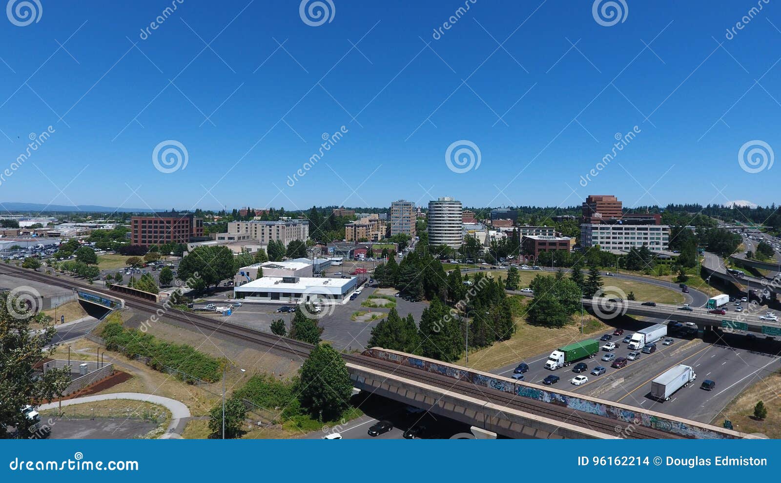 Downtown Vancouver Washington Skyline from Near the I-5 Bridge Looking