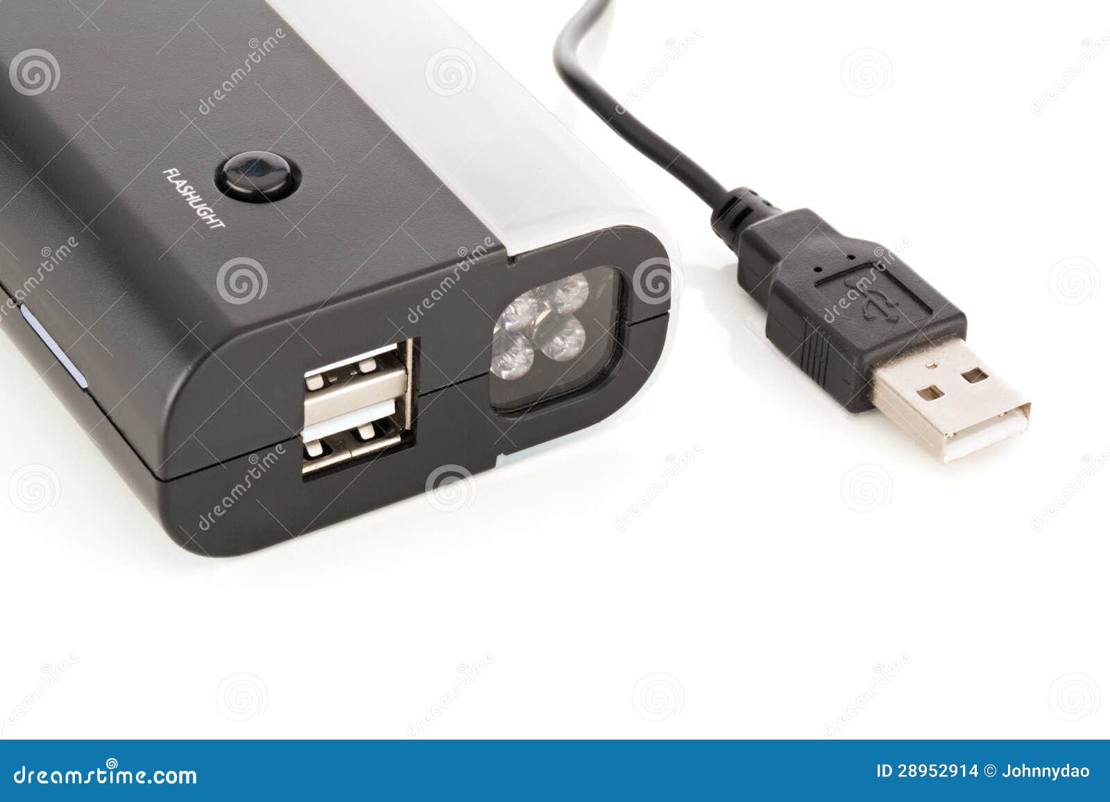 DOWODZONA latarka z USB portami na białym tle