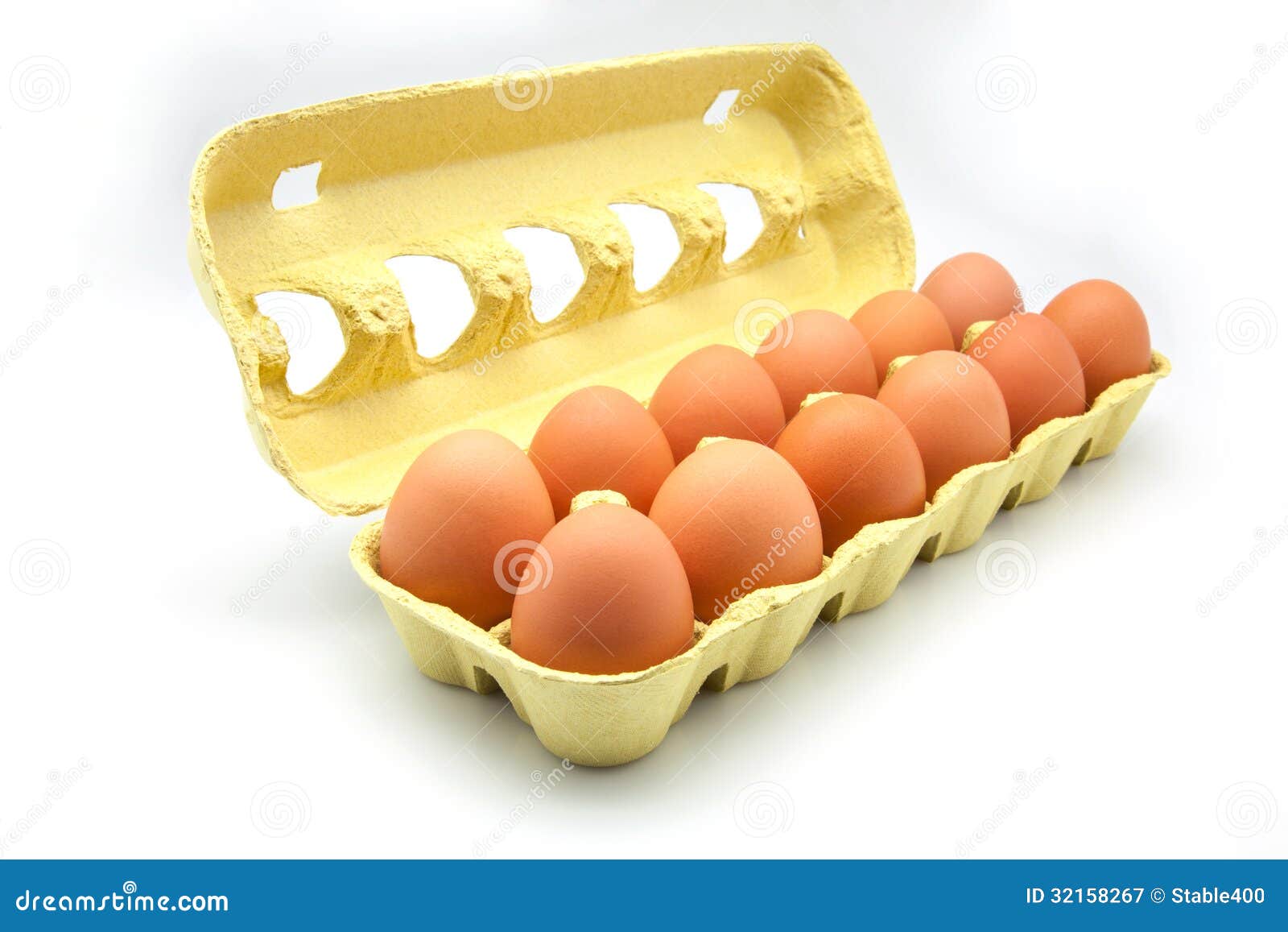 Dozen eggs in a cardboard box