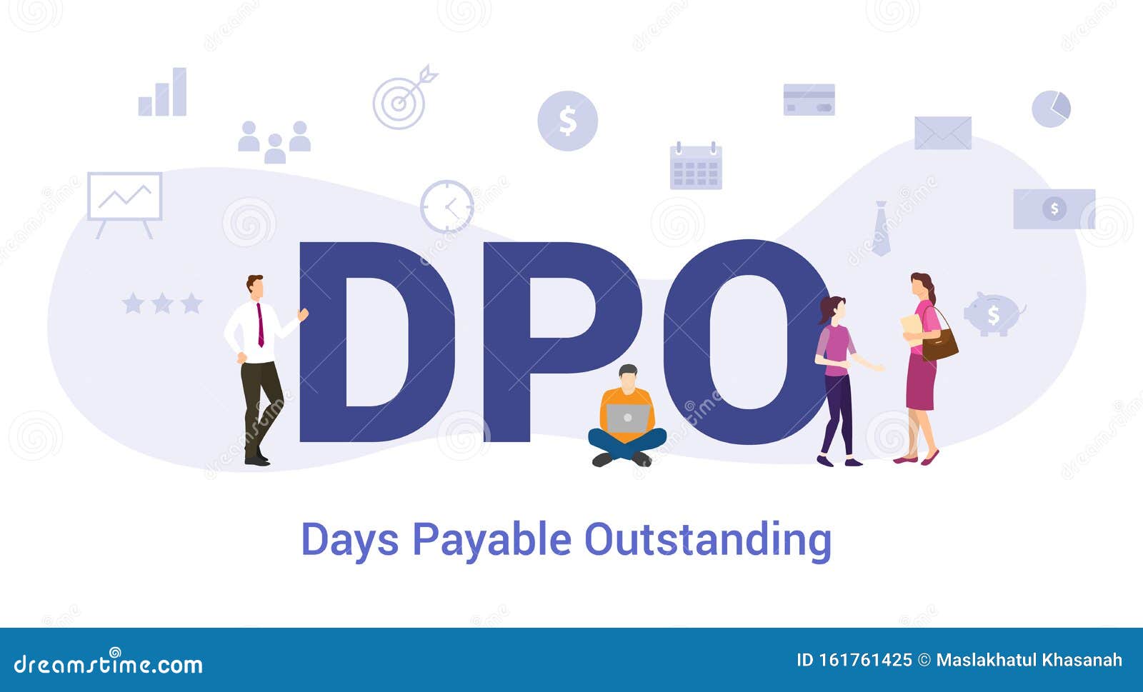 dpo days payable outstanding concept with big word or text and team people with modern flat style - 