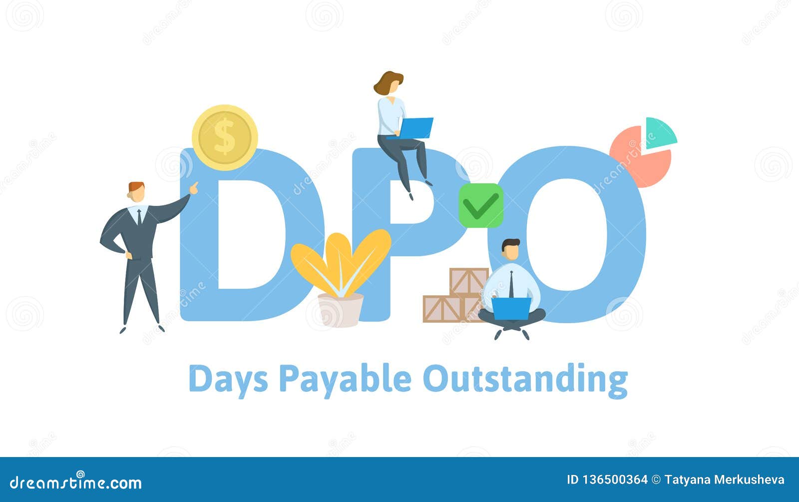 dpo, days payable outstanding. concept with keywords, letters and icons. flat  .  on white