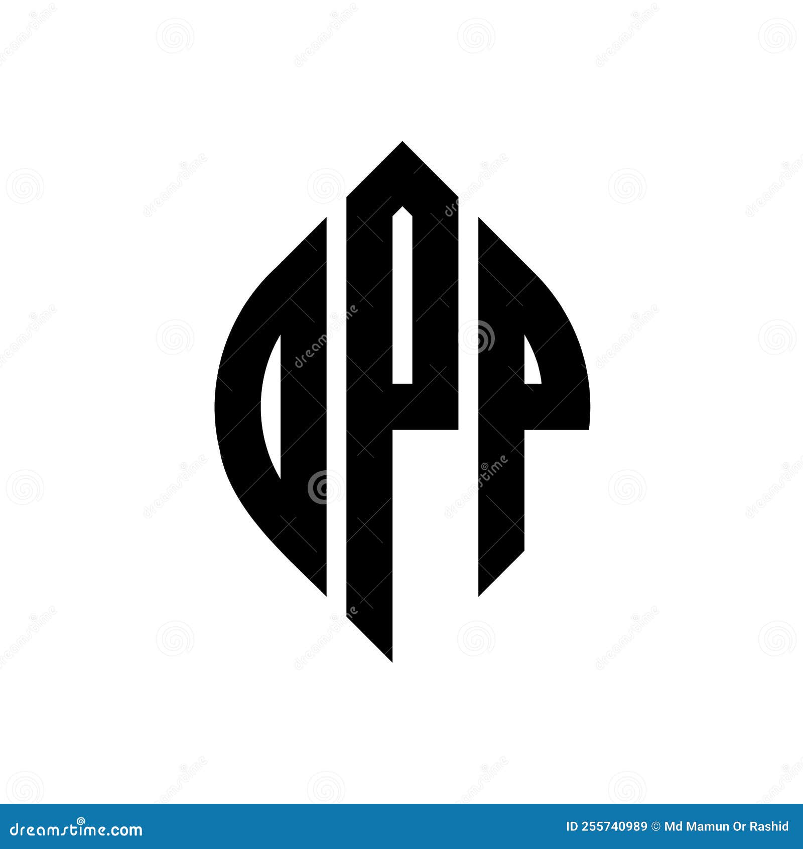 dpp circle letter logo  with circle and ellipse . dpp ellipse letters with typographic style. the three initials form a