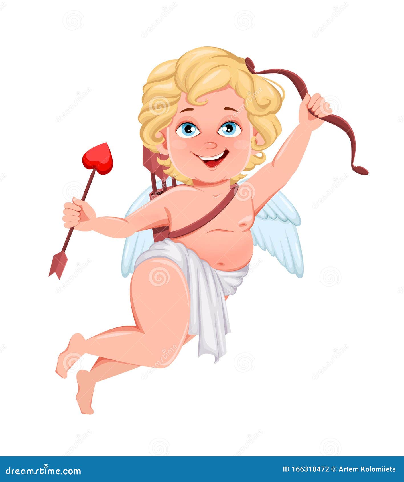 Cupidon Mignon Avec Arc Et Flèche. Personnage De Dessin Animé De
