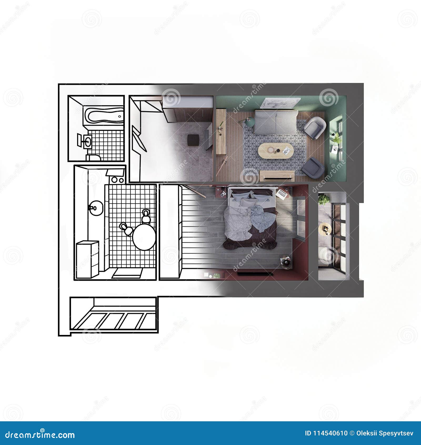 Draft Sketch Of A Modern Two Bedroom Apartment Contrasting