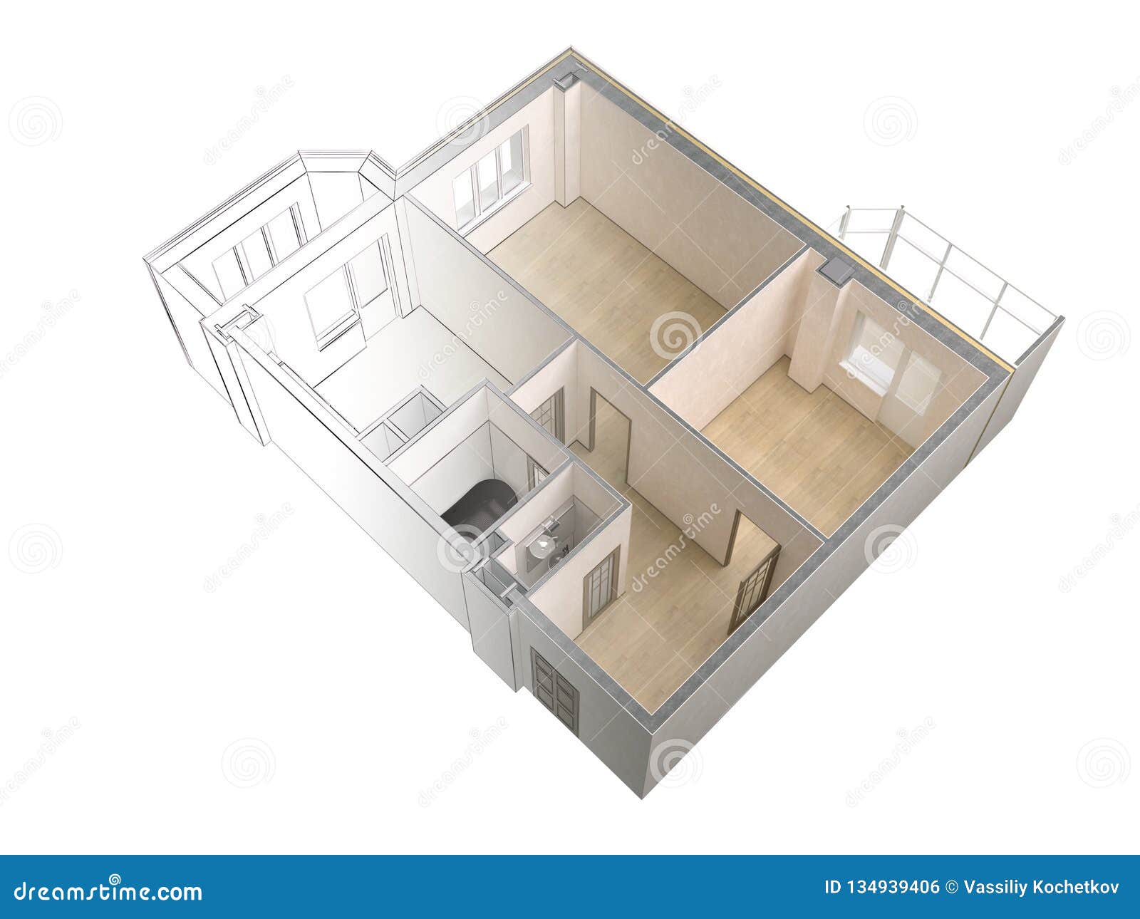 Draft Sketch Of A Modern Apartment Contrasting With A