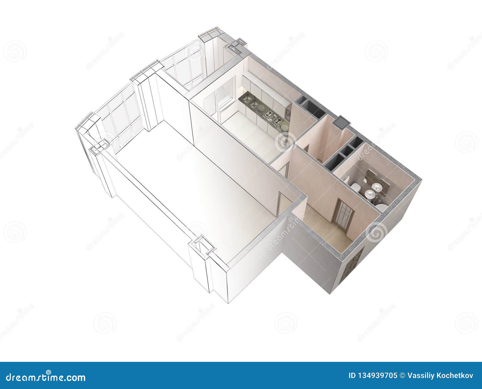 Draft Sketch Of A Modern Apartment Contrasting With A