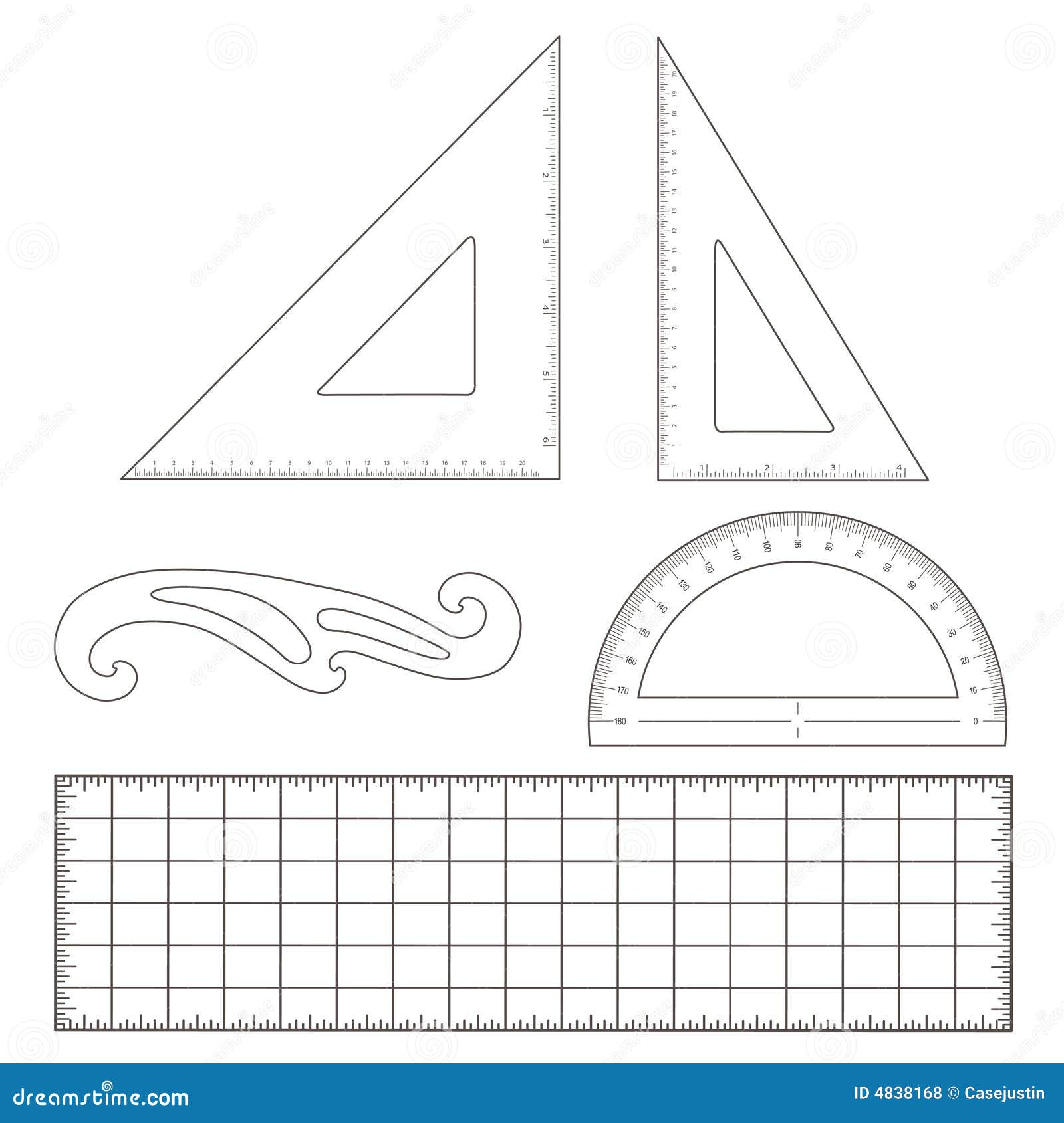 Collection of old fashioned clear plastic drafting tools: 45 degree 