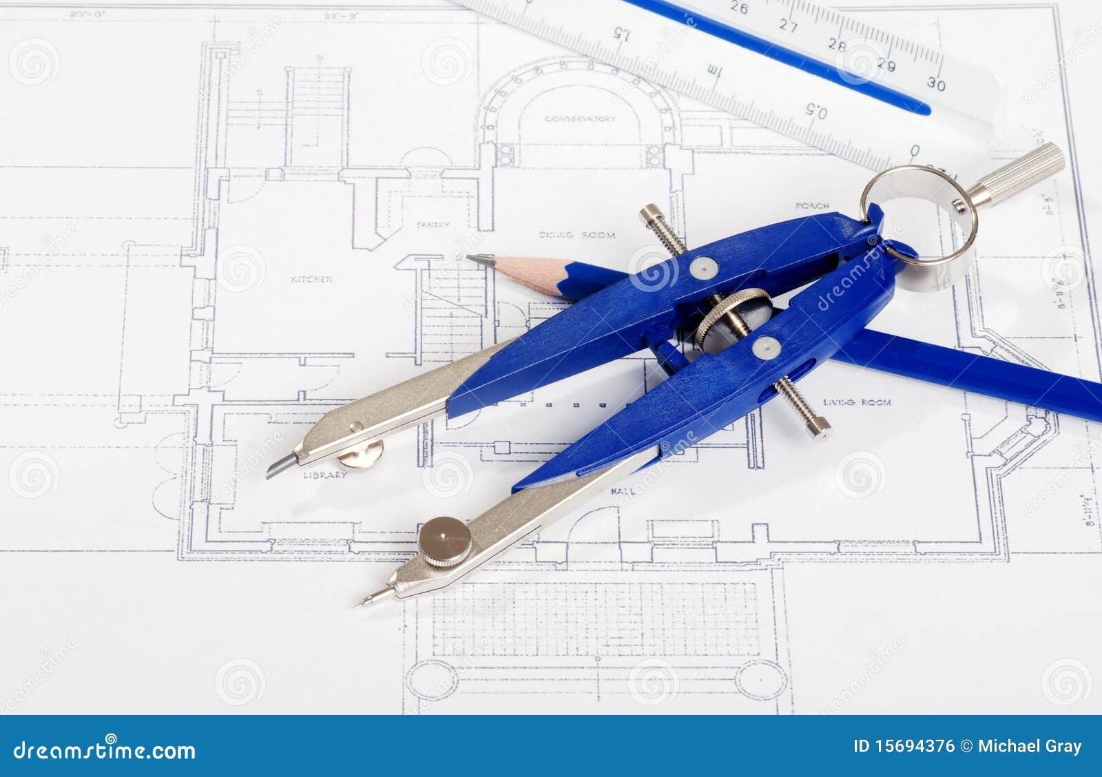 Drafting Tools on House Layout Drawing Stock Photo - Image of