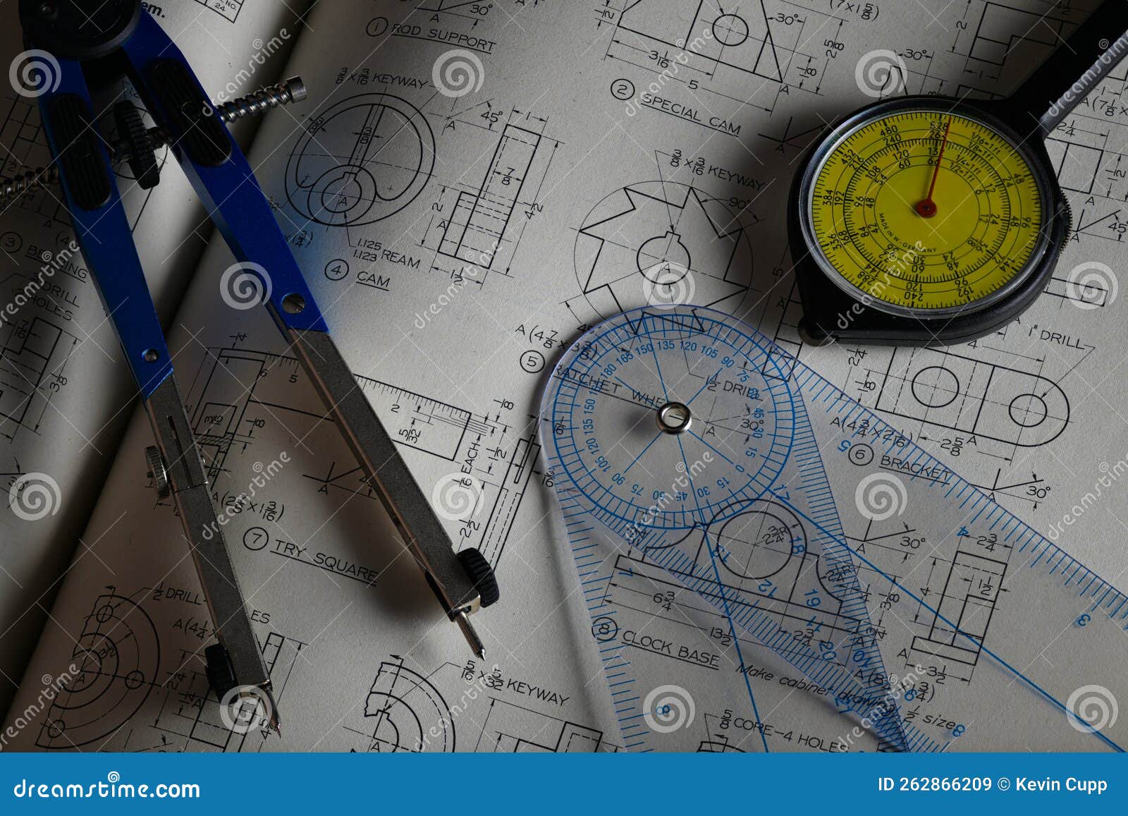 Drafting Tools On Mechanical Drawings RoyaltyFree Stock Photography
