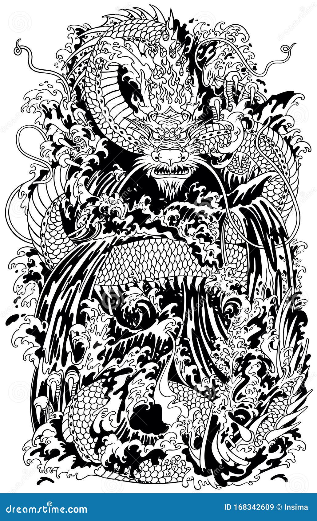 Dragão segurando pérola preto branco imagem vetorial de insima© 61939449