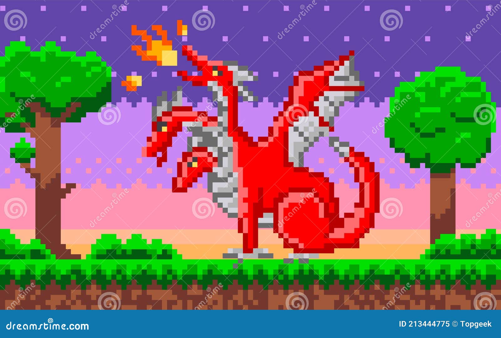 Jogo de vídeo de dragão personagem pixelizada